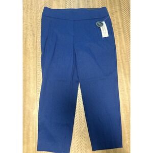 mid Rise Ankle Womens Blue Patterned Cropped Pants Career Casual